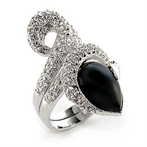 80207 - Rhodium Brass Ring with Semi-Precious Agate in Jet-0