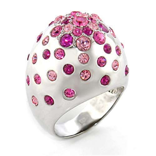80602 - Rhodium Brass Ring with Top Grade Crystal  in Multi Color-0