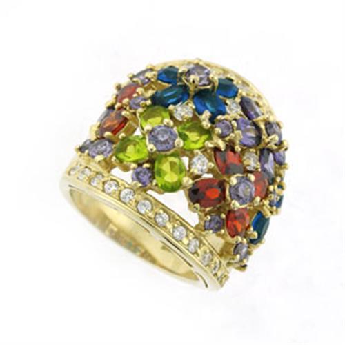 8X114 - Gold 925 Sterling Silver Ring with AAA Grade CZ  in Multi Color-0