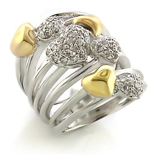 8X149 - Gold+Rhodium Brass Ring with AAA Grade CZ  in Clear-0