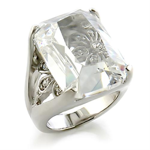 8X153 - Rhodium Brass Ring with AAA Grade CZ  in Clear-0