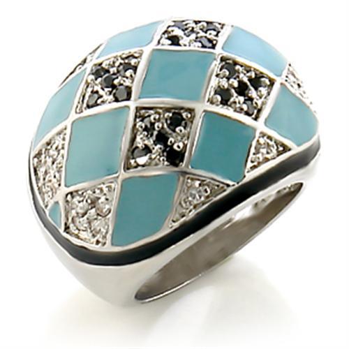 8X159 - Rhodium Brass Ring with AAA Grade CZ  in Jet-0