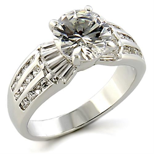 96313 - Rhodium Brass Ring with AAA Grade CZ  in Clear-0