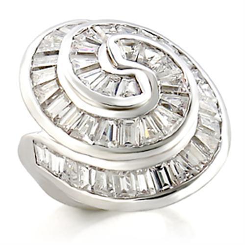 9W019 - Rhodium Brass Ring with AAA Grade CZ  in Clear-0