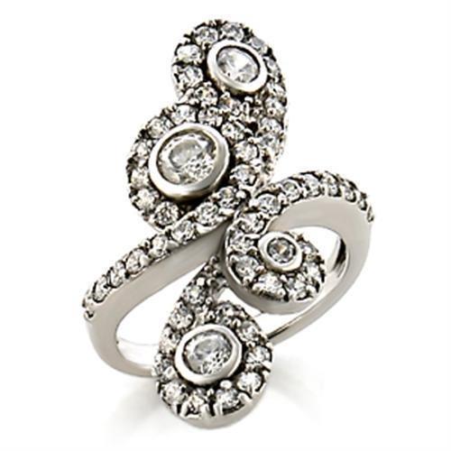 9W097 - Rhodium Brass Ring with AAA Grade CZ  in Clear-0