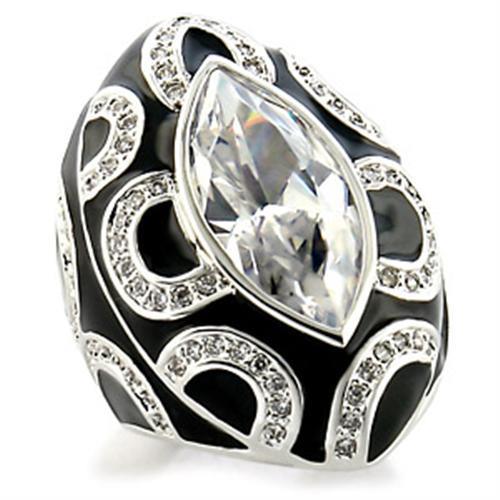 9W160 - Rhodium Brass Ring with AAA Grade CZ  in Clear-0