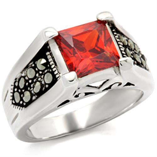 9X019 - Antique Tone 925 Sterling Silver Ring with AAA Grade CZ  in Garnet-0