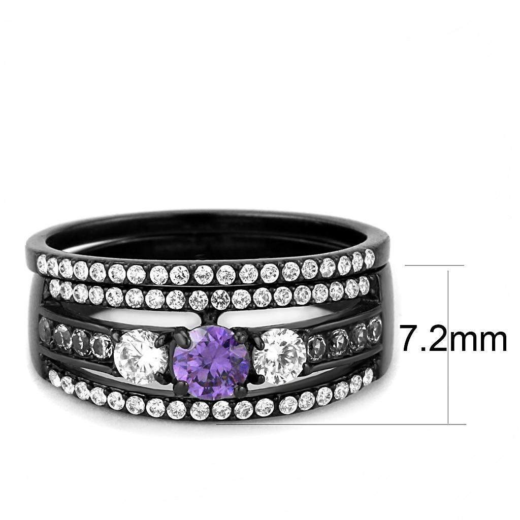 DA001 - IP Black(Ion Plating) Stainless Steel Ring with AAA Grade CZ  in Amethyst-1