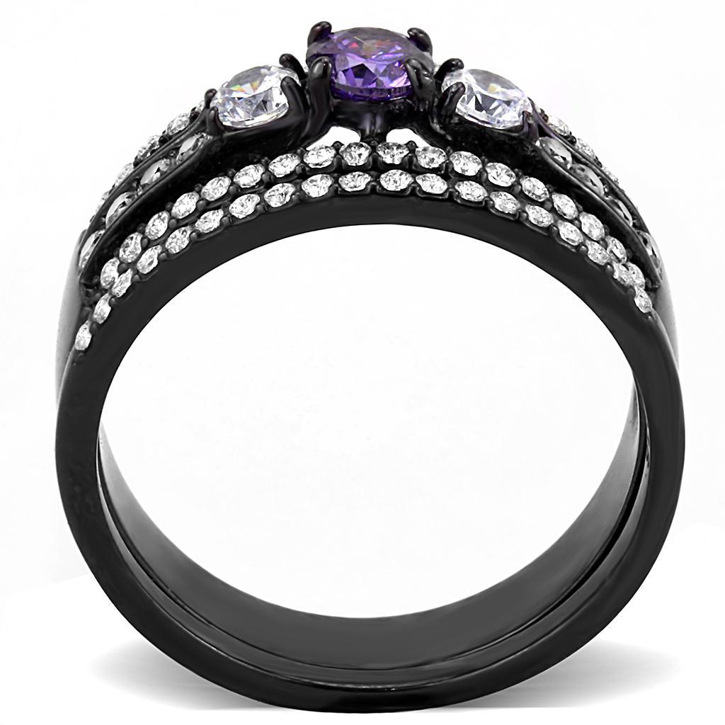 DA001 - IP Black(Ion Plating) Stainless Steel Ring with AAA Grade CZ  in Amethyst-2