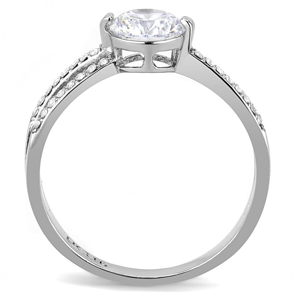 DA002 - High polished (no plating) Stainless Steel Ring with AAA Grade CZ  in Clear-2