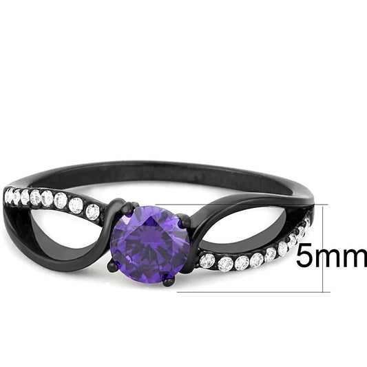DA003 - IP Black(Ion Plating) Stainless Steel Ring with AAA Grade CZ  in Amethyst-1