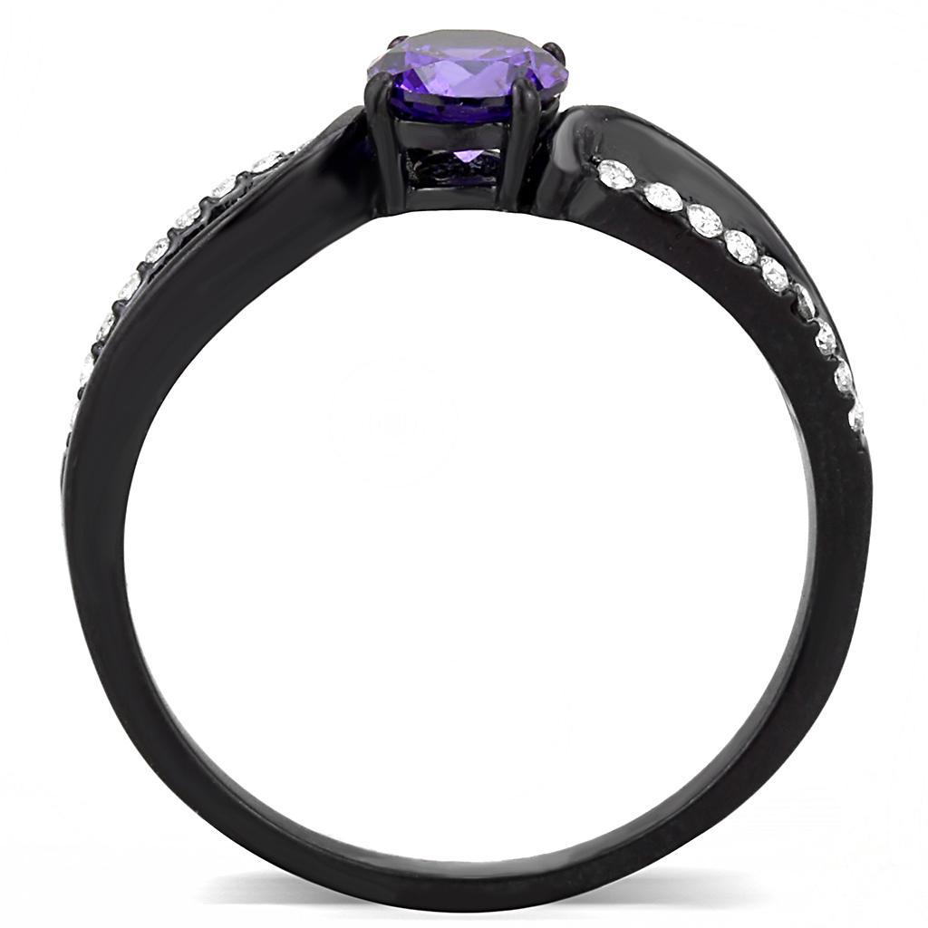 DA003 - IP Black(Ion Plating) Stainless Steel Ring with AAA Grade CZ  in Amethyst-2