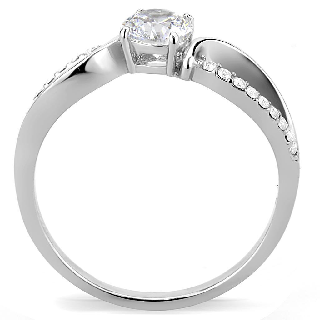 DA004 - High polished (no plating) Stainless Steel Ring with AAA Grade CZ  in Clear-2