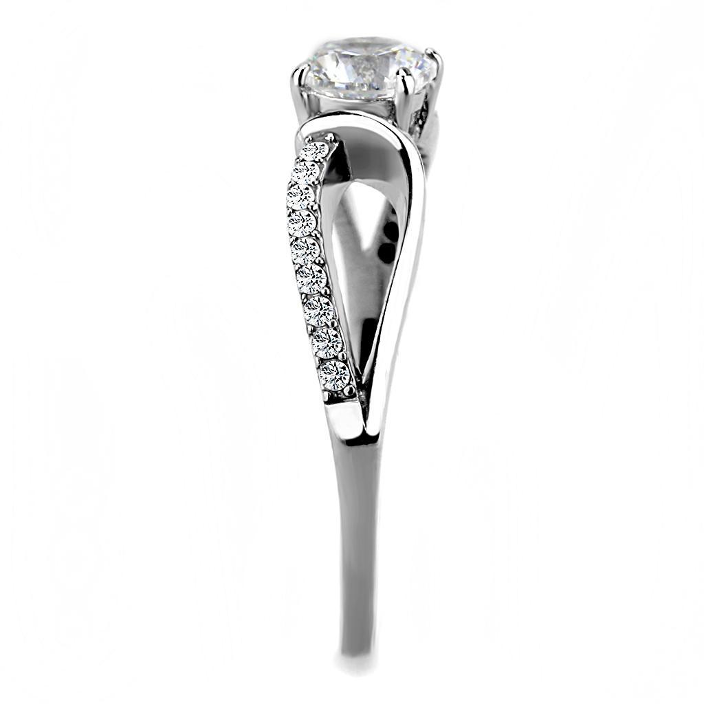 DA004 - High polished (no plating) Stainless Steel Ring with AAA Grade CZ  in Clear-3