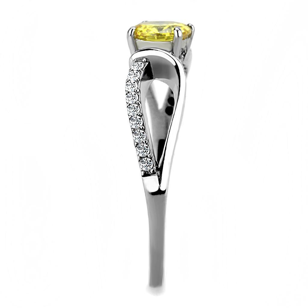 DA005 - High polished (no plating) Stainless Steel Ring with AAA Grade CZ  in Topaz-3