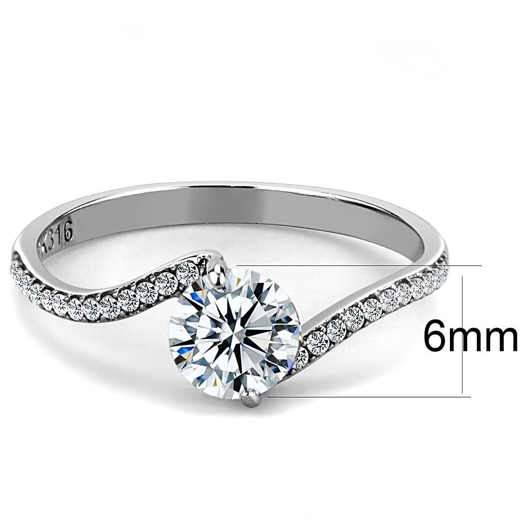 DA006 - High polished (no plating) Stainless Steel Ring with AAA Grade CZ  in Clear-1