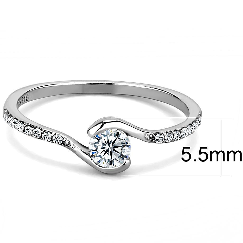 DA007 - High polished (no plating) Stainless Steel Ring with AAA Grade CZ  in Clear-1