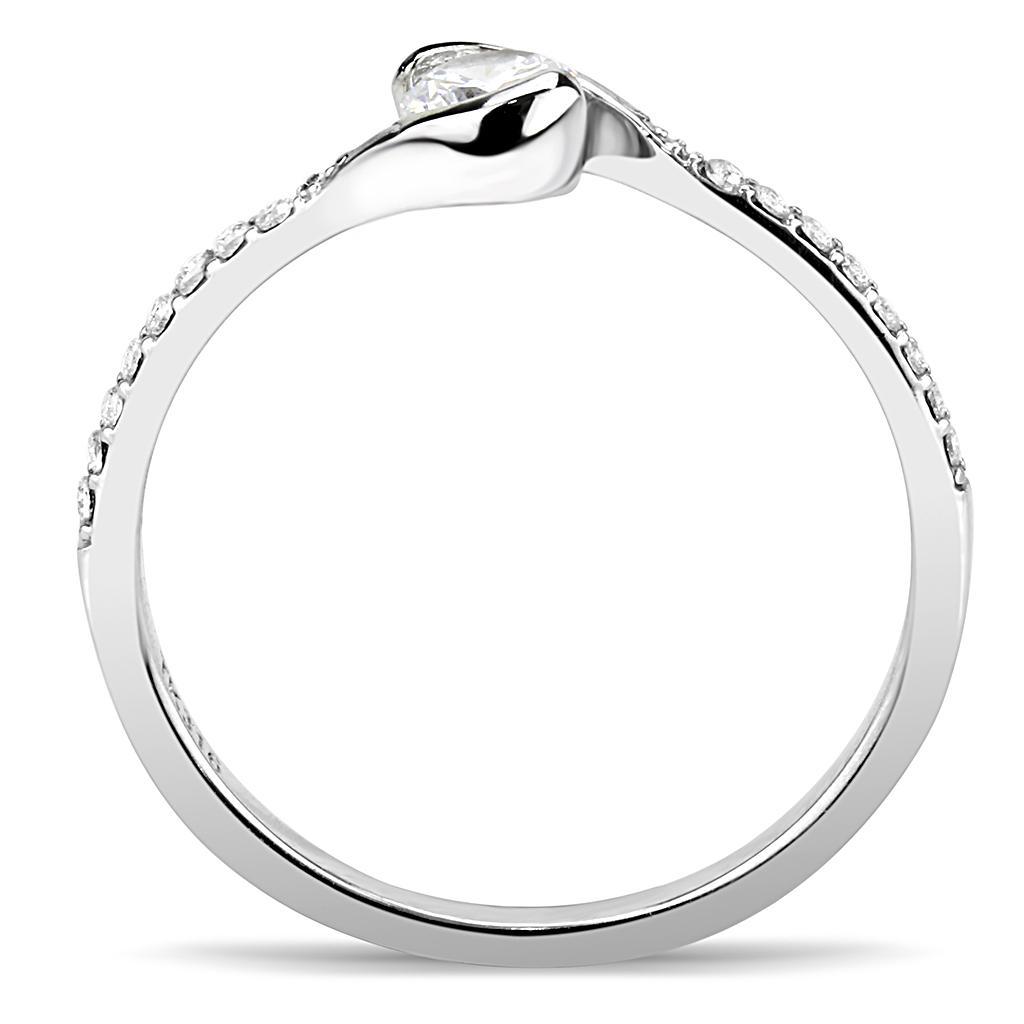 DA007 - High polished (no plating) Stainless Steel Ring with AAA Grade CZ  in Clear-2