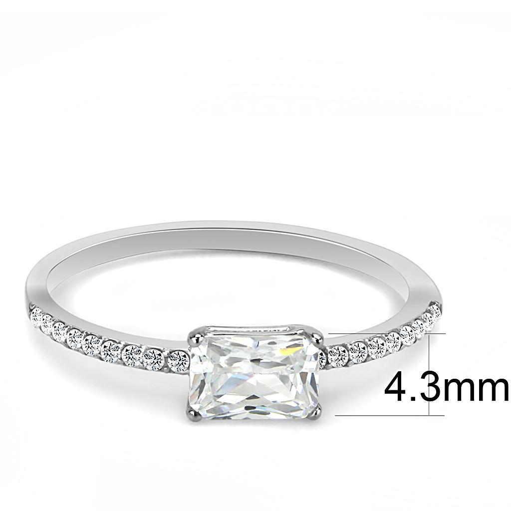 DA009 - High polished (no plating) Stainless Steel Ring with Cubic  in Clear-1