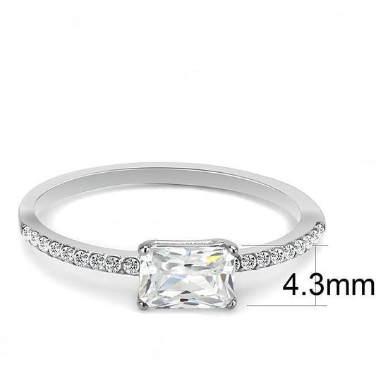 DA009 - High polished (no plating) Stainless Steel Ring with Cubic  in Clear-1