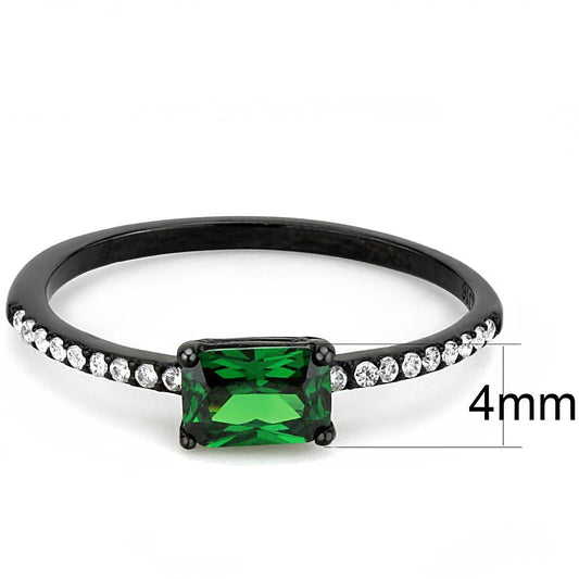DA010 - IP Black(Ion Plating) Stainless Steel Ring with AAA Grade CZ  in Emerald-1