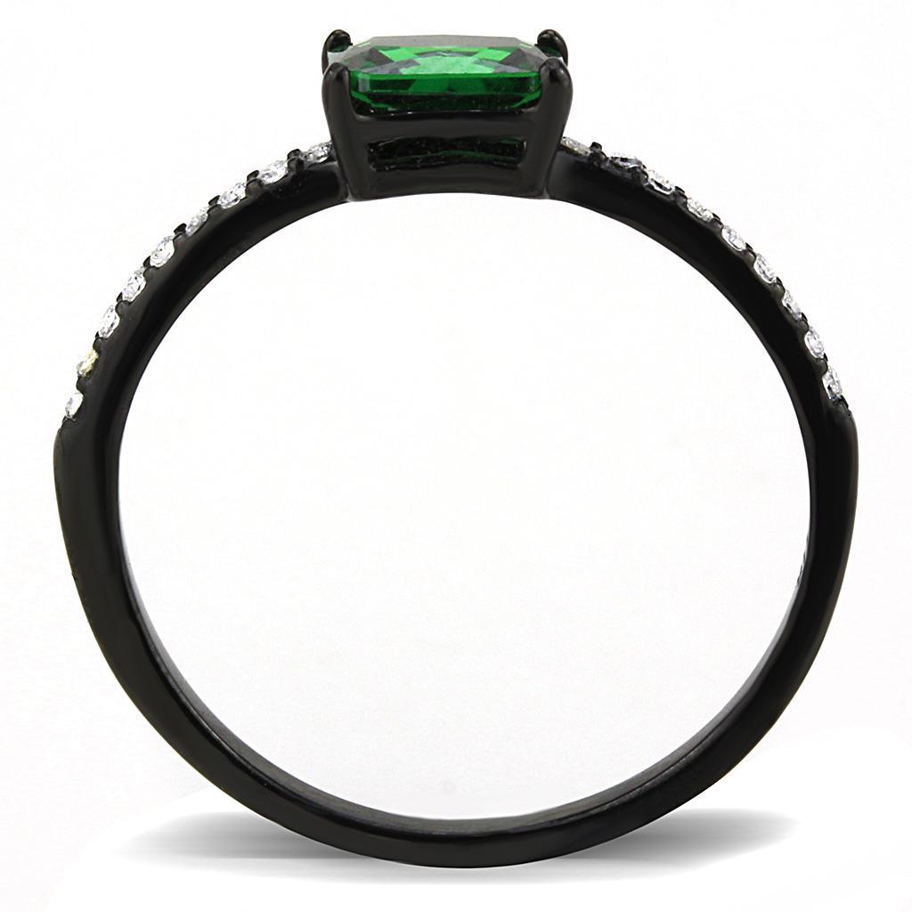 DA010 - IP Black(Ion Plating) Stainless Steel Ring with AAA Grade CZ  in Emerald-2