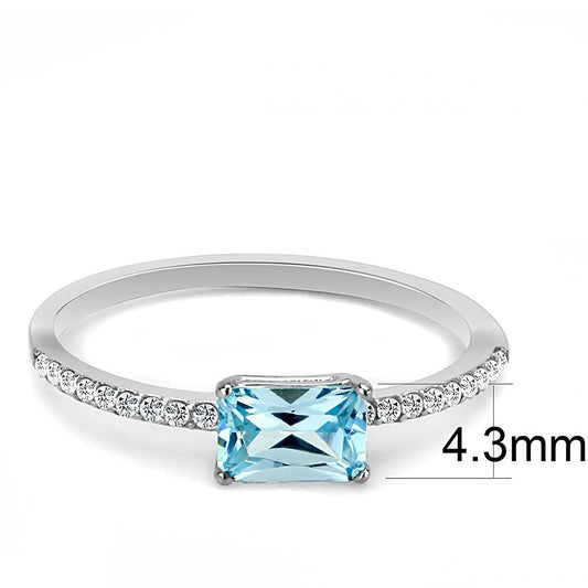 DA011 - High polished (no plating) Stainless Steel Ring with AAA Grade CZ  in Sea Blue-1