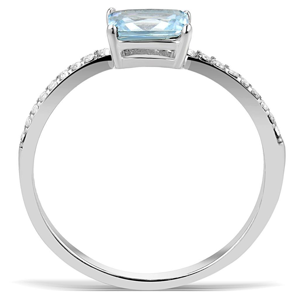 DA011 - High polished (no plating) Stainless Steel Ring with AAA Grade CZ  in Sea Blue-2