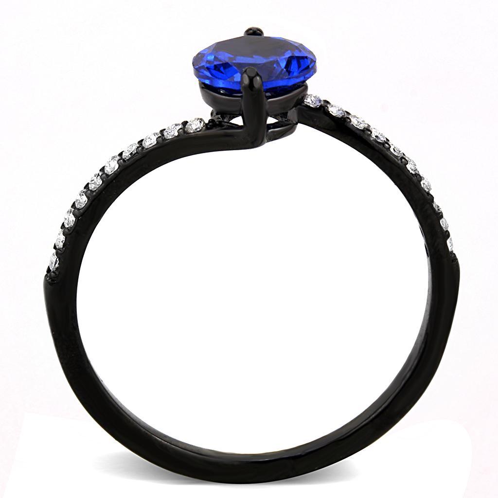 DA012 - IP Black(Ion Plating) Stainless Steel Ring with Synthetic Spinel in London Blue-2