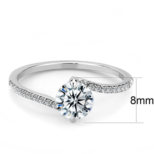 DA013 - High polished (no plating) Stainless Steel Ring with AAA Grade CZ  in Clear-1