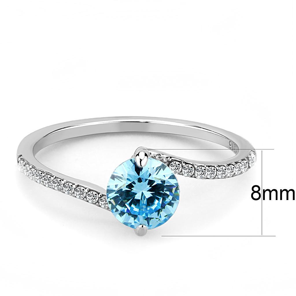 DA014 - High polished (no plating) Stainless Steel Ring with AAA Grade CZ  in Sea Blue-1