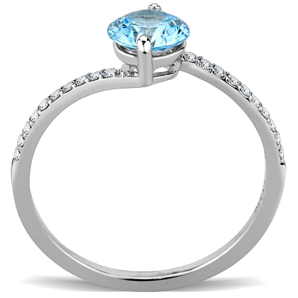 DA014 - High polished (no plating) Stainless Steel Ring with AAA Grade CZ  in Sea Blue-2