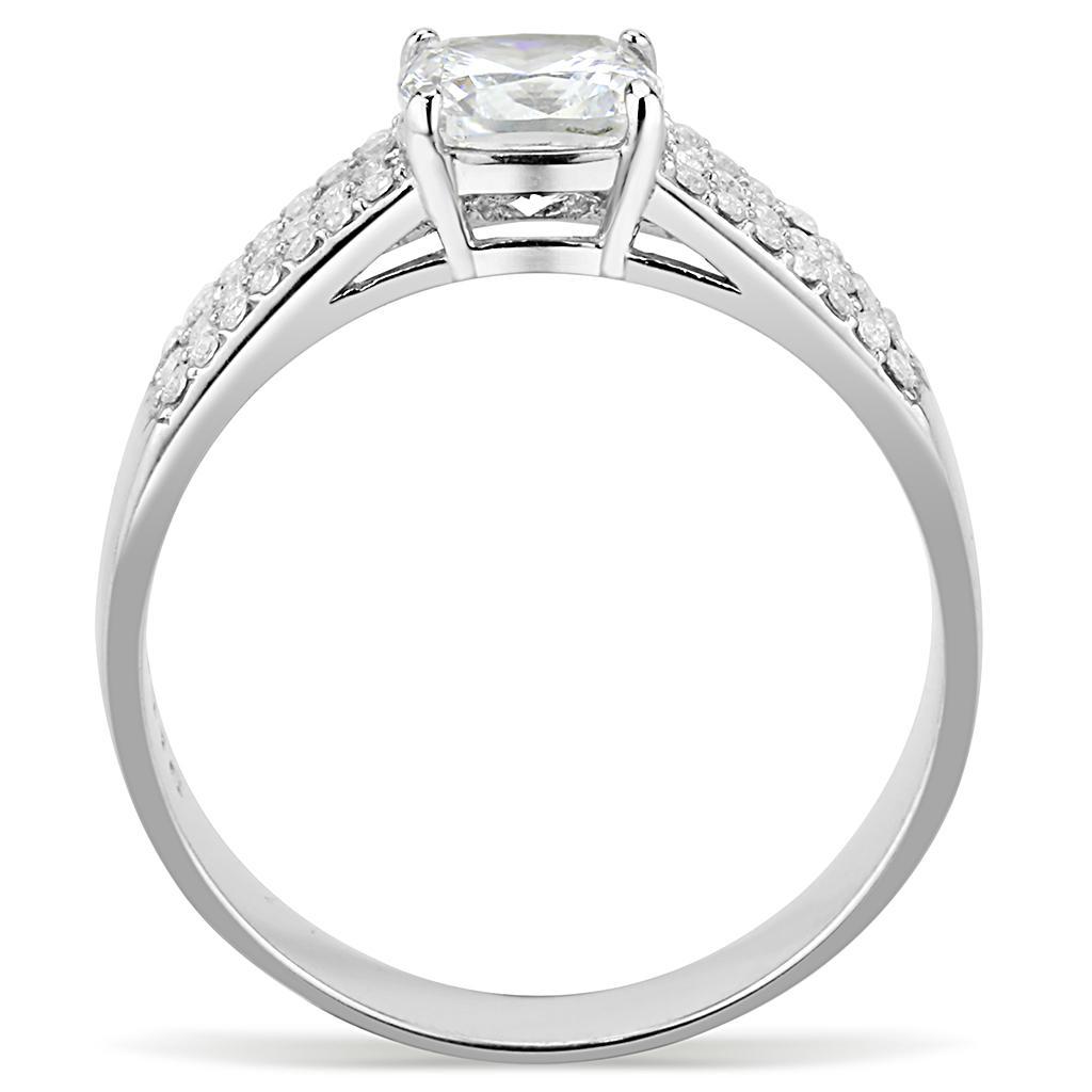 DA020 - High polished (no plating) Stainless Steel Ring with Cubic  in Clear-2