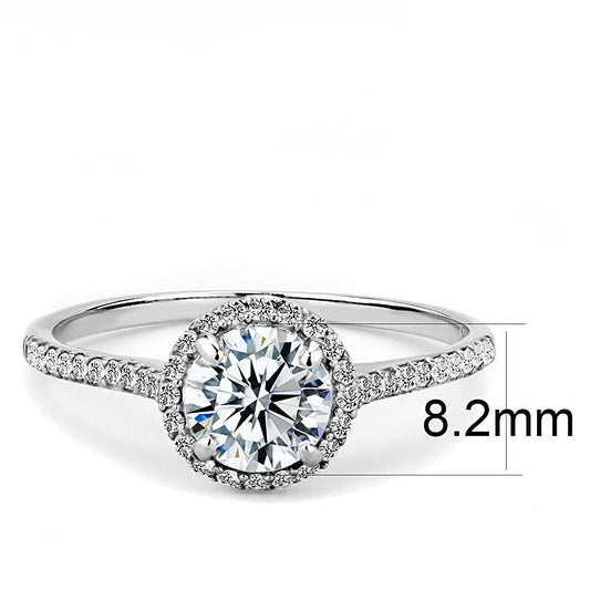 DA022 - High polished (no plating) Stainless Steel Ring with AAA Grade CZ  in Clear-1
