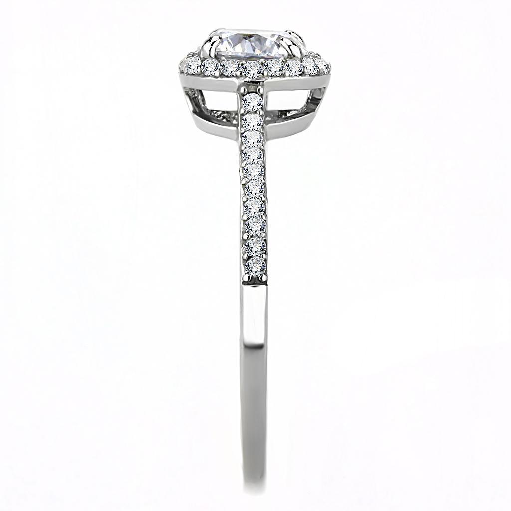 DA022 - High polished (no plating) Stainless Steel Ring with AAA Grade CZ  in Clear-3