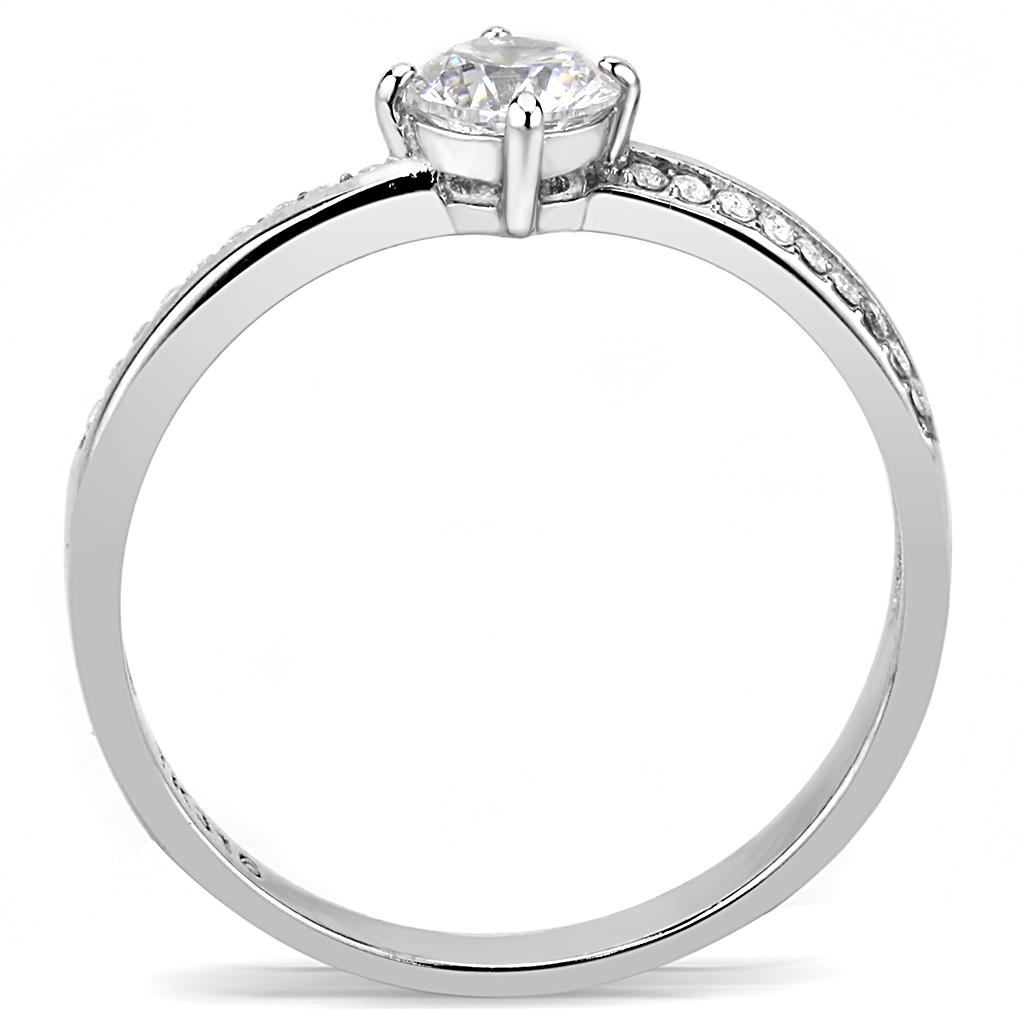 DA025 - High polished (no plating) Stainless Steel Ring with AAA Grade CZ  in Clear-2