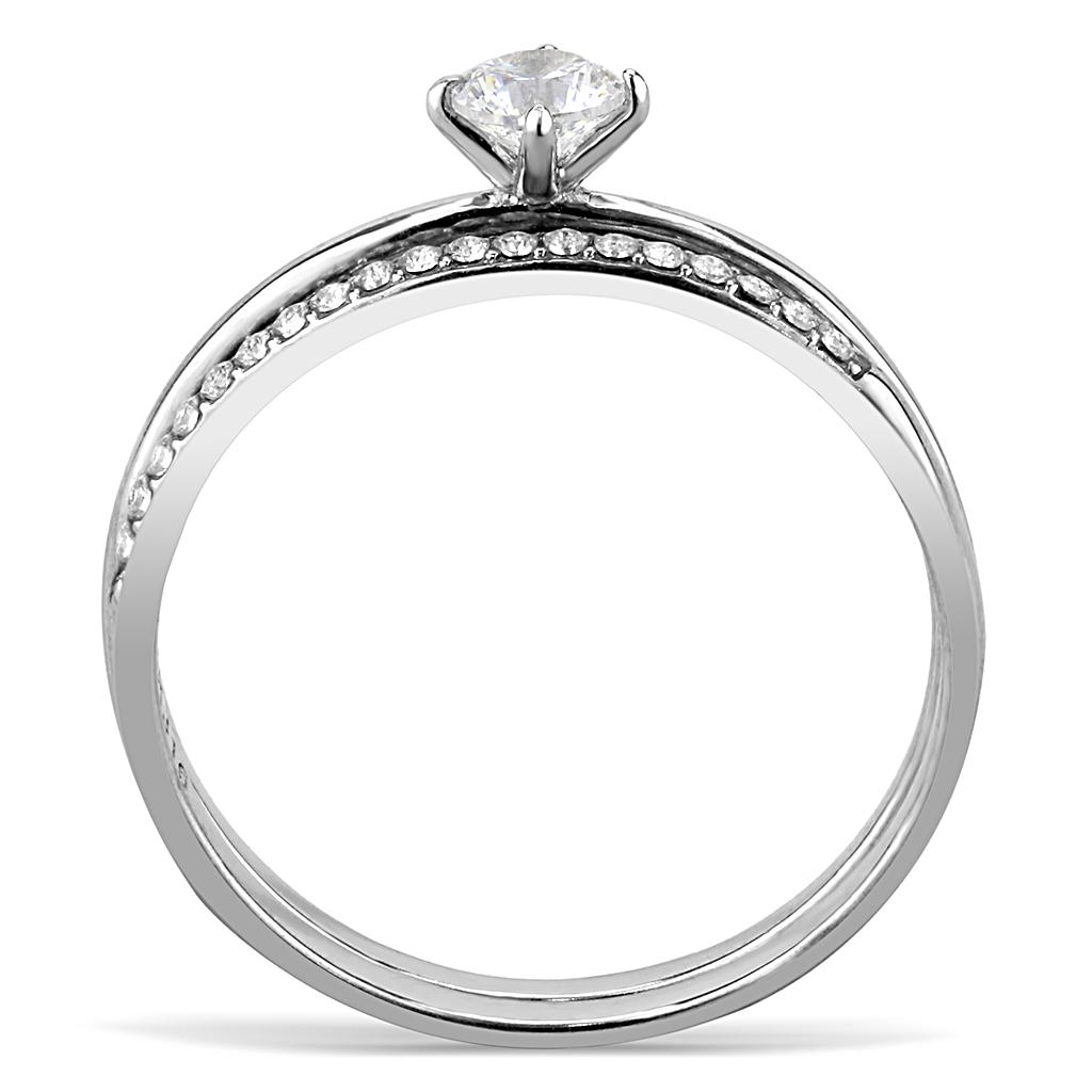 DA026 - High polished (no plating) Stainless Steel Ring with AAA Grade CZ  in Clear-2