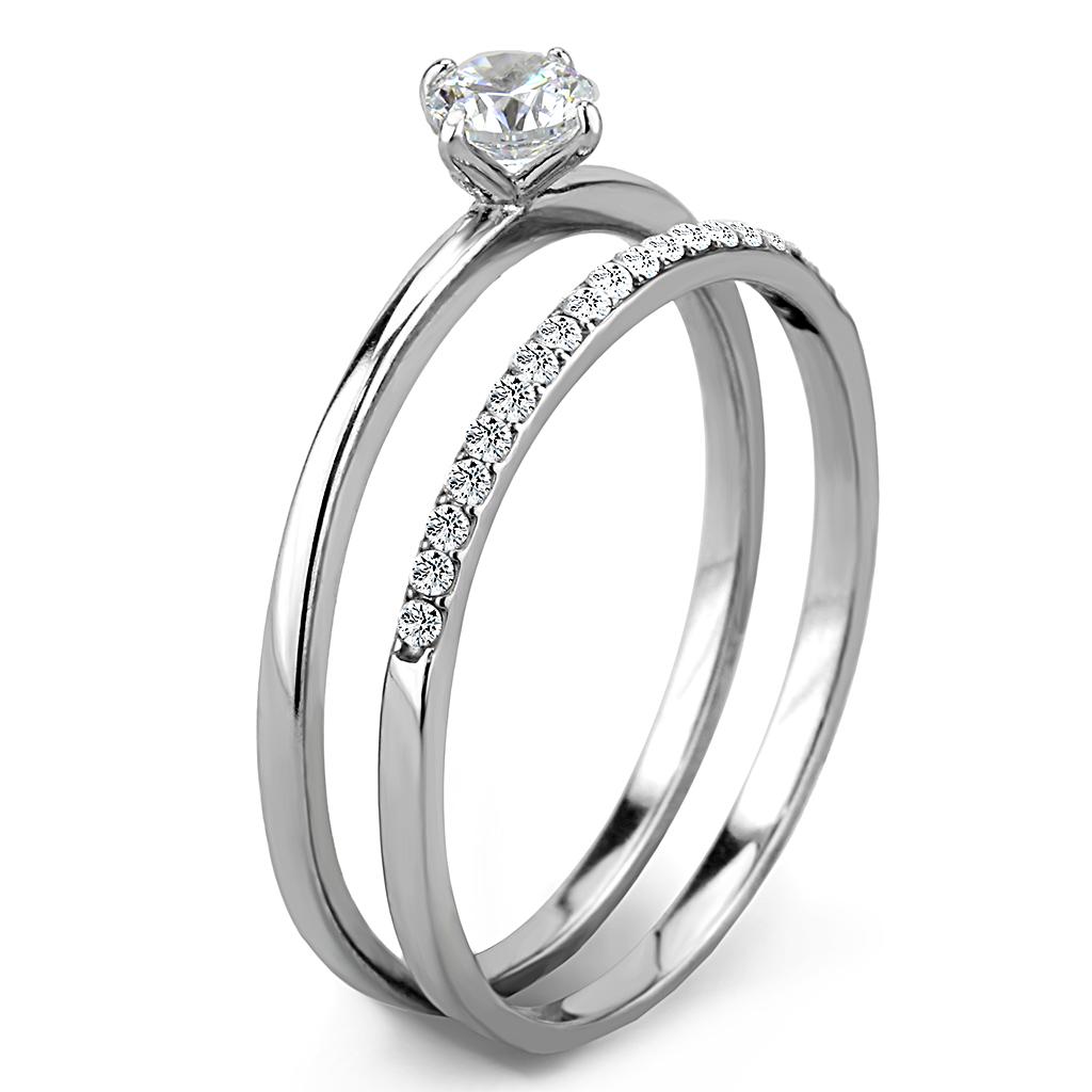 DA026 - High polished (no plating) Stainless Steel Ring with AAA Grade CZ  in Clear-3