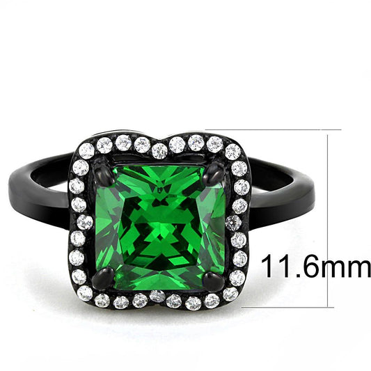 DA029 - IP Black(Ion Plating) Stainless Steel Ring with AAA Grade CZ  in Emerald-1