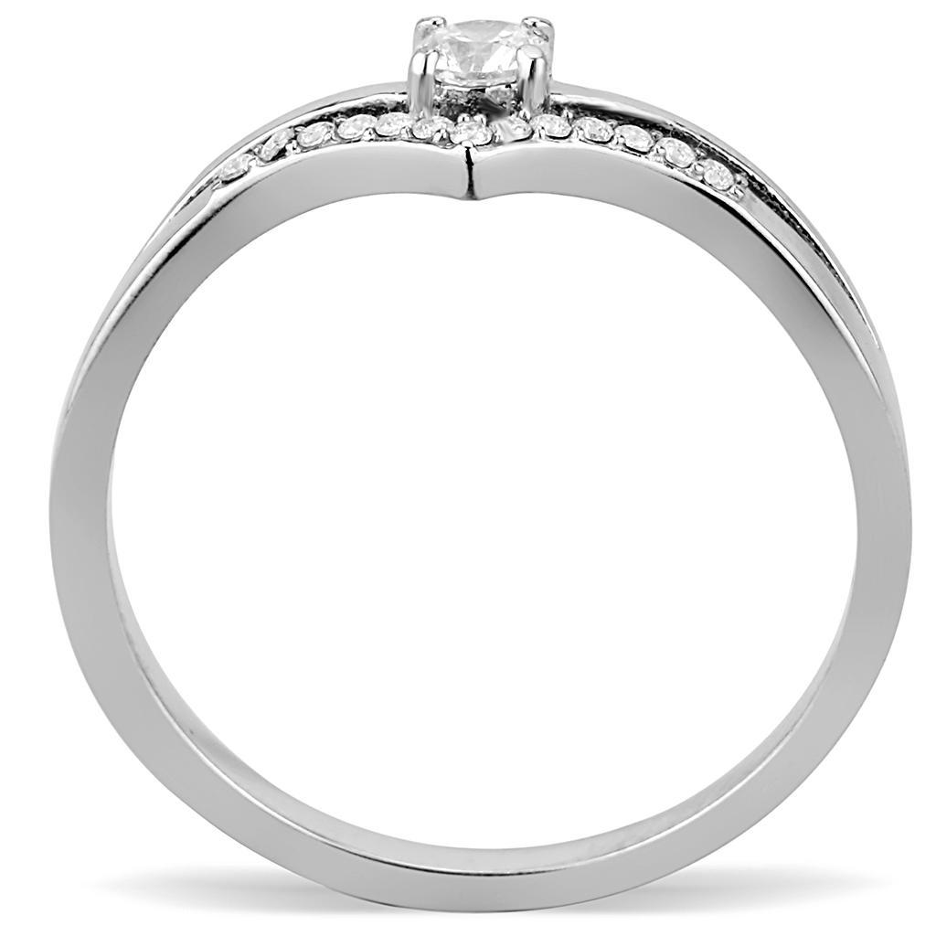 DA030 - High polished (no plating) Stainless Steel Ring with AAA Grade CZ  in Clear-2