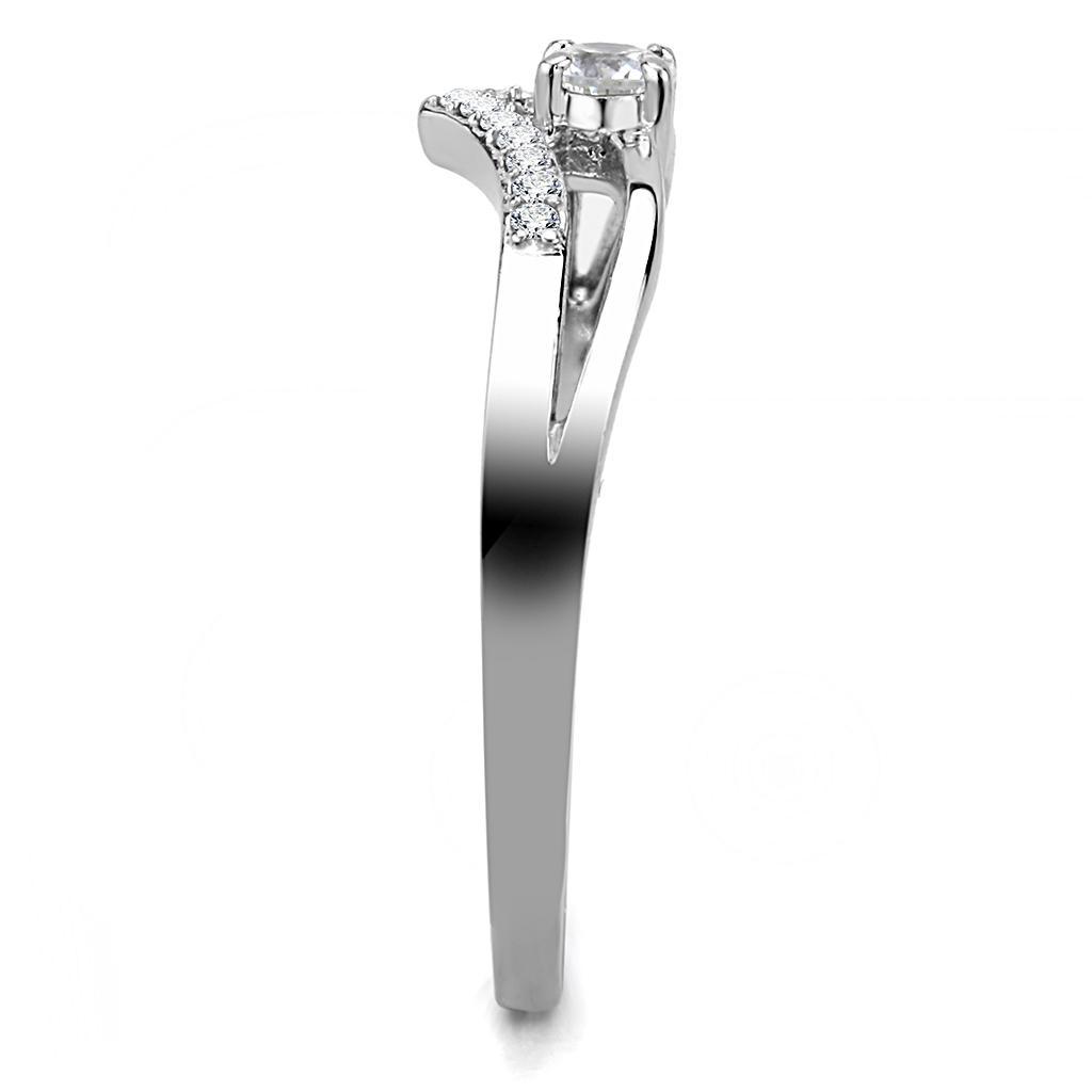 DA030 - High polished (no plating) Stainless Steel Ring with AAA Grade CZ  in Clear-3
