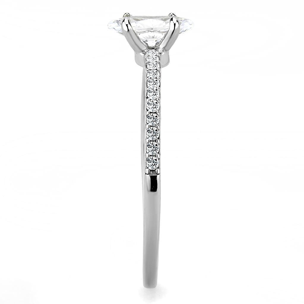 DA031 - High polished (no plating) Stainless Steel Ring with Cubic  in Clear-3