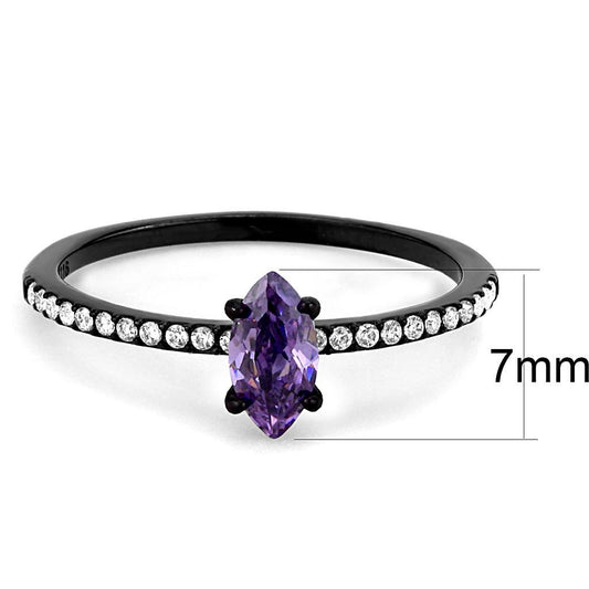 DA032 - IP Black(Ion Plating) Stainless Steel Ring with AAA Grade CZ  in Amethyst-1