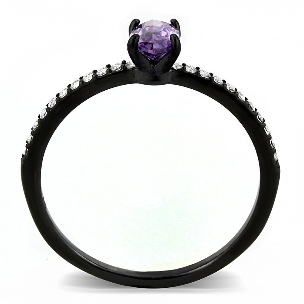 DA032 - IP Black(Ion Plating) Stainless Steel Ring with AAA Grade CZ  in Amethyst-2