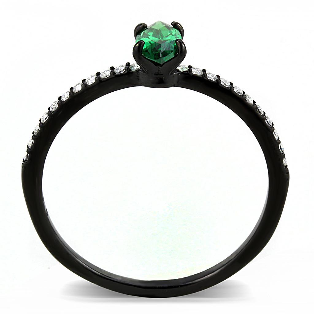 DA033 - IP Black(Ion Plating) Stainless Steel Ring with AAA Grade CZ  in Emerald-2