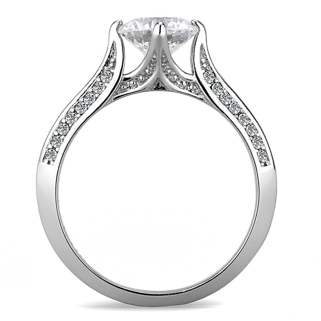 DA036 - High polished (no plating) Stainless Steel Ring with AAA Grade CZ  in Clear-2
