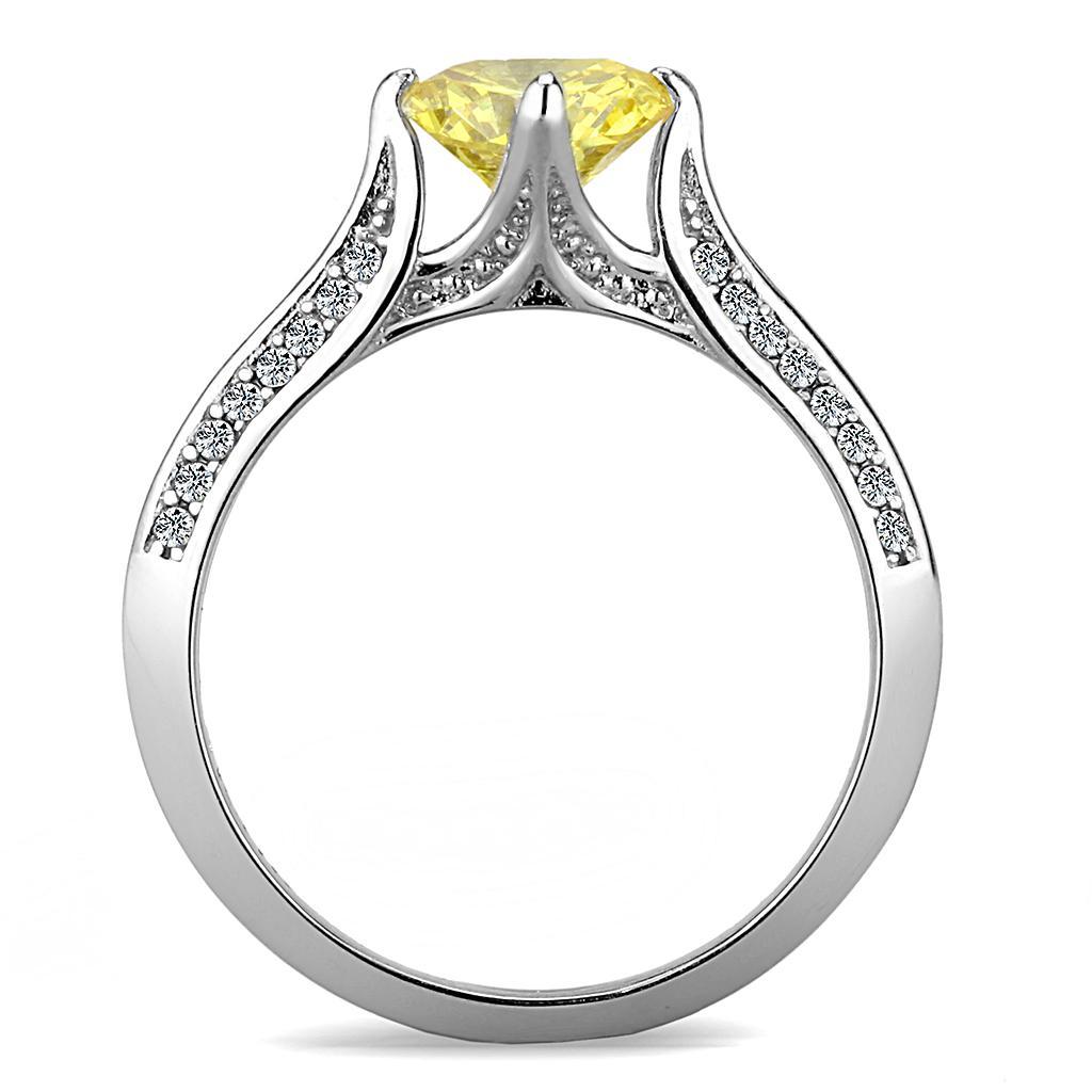 DA037 - High polished (no plating) Stainless Steel Ring with AAA Grade CZ  in Topaz-2