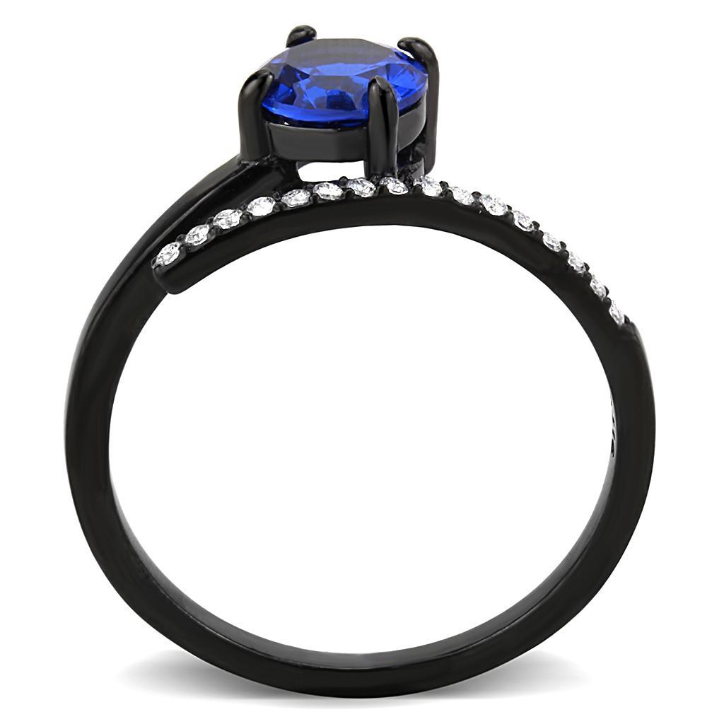 DA038 - IP Black(Ion Plating) Stainless Steel Ring with Synthetic Spinel in London Blue-2