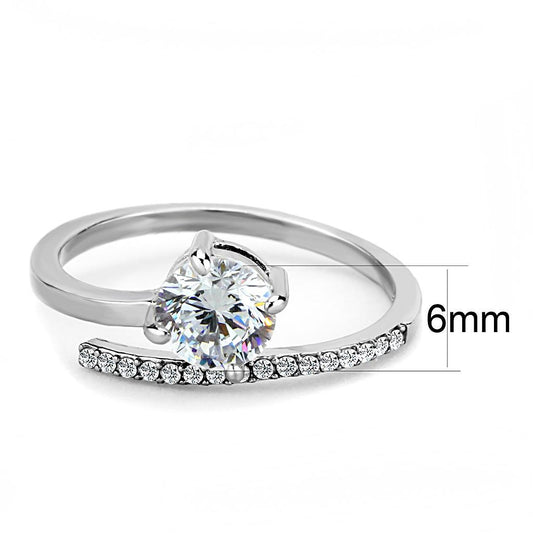 DA039 - High polished (no plating) Stainless Steel Ring with AAA Grade CZ  in Clear-1