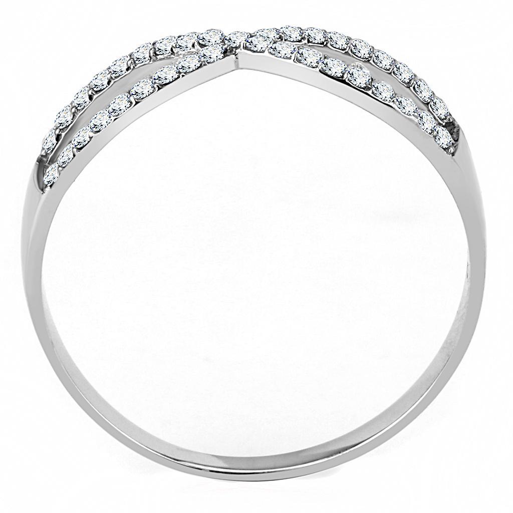 DA041 - High polished (no plating) Stainless Steel Ring with AAA Grade CZ  in Clear-2